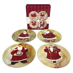 Oneida Super Size Santa Christmas Holiday Salad/Dessert Plates 4PC Set Stoneware